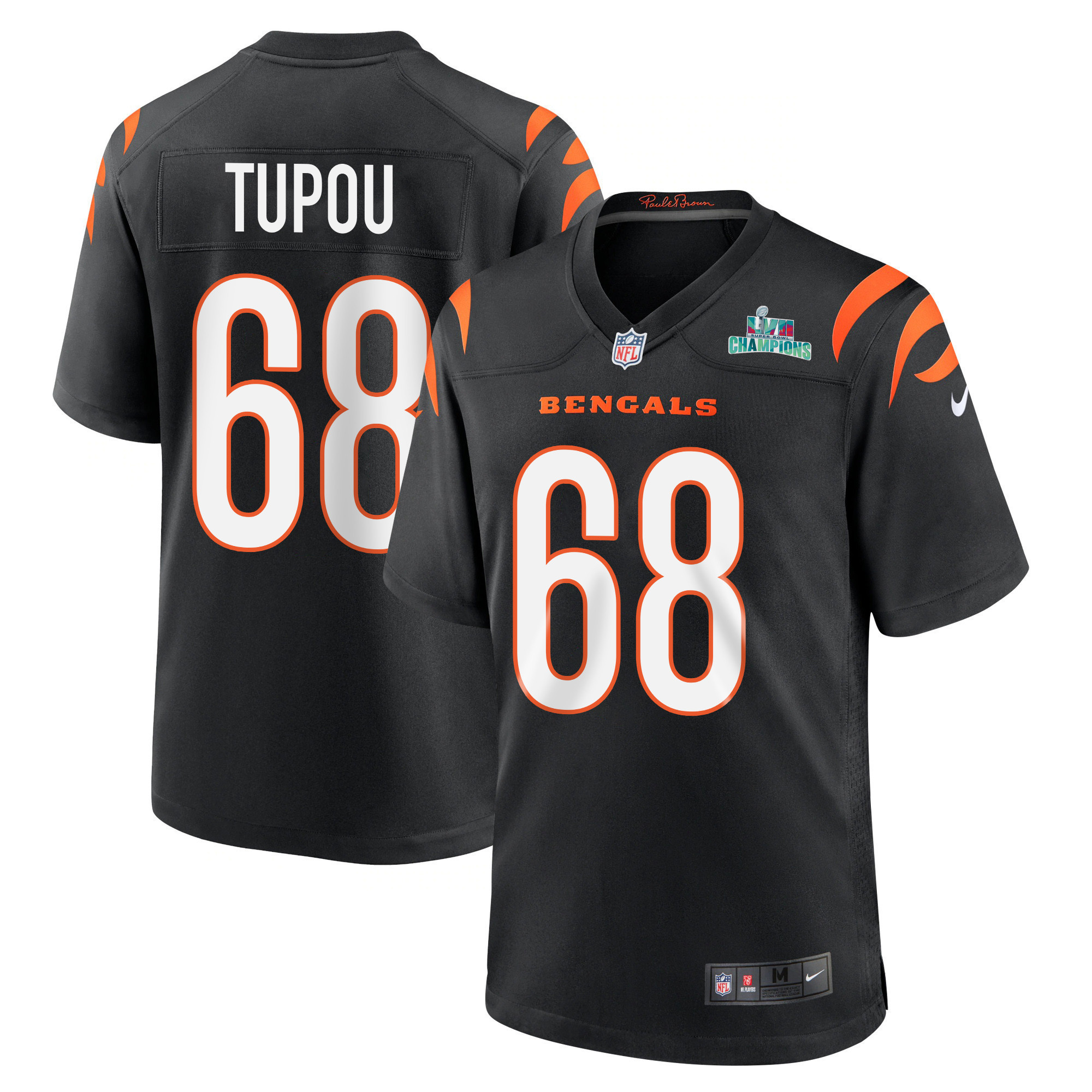 Josh Tupou 68 Cincinnati Bengals Super Bowl LVII Champions Men Game Jersey - Black