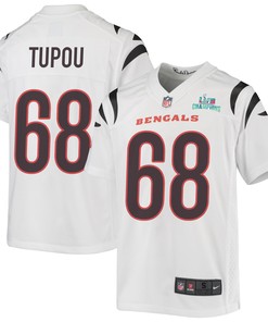 Josh Tupou 68 Cincinnati Bengals Super Bowl LVII Champions Youth Game Jersey - White
