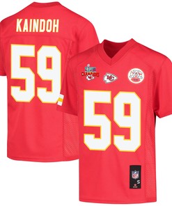 Joshua Kaindoh 59 Kansas City Chiefs Super Bowl LVII Champions 3 Stars Youth Game Jersey - Red