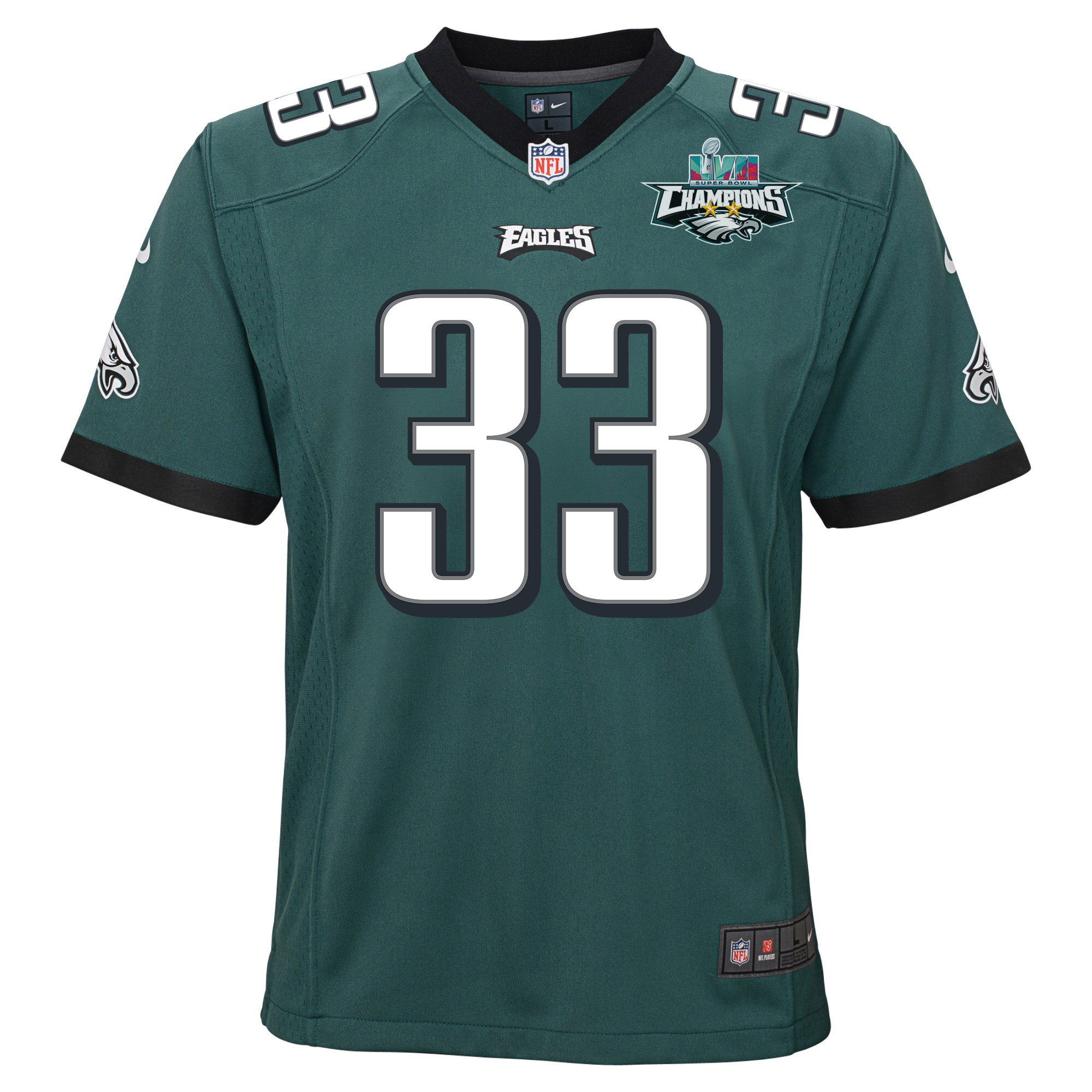 Josiah Scott 33 Philadelphia Eagles Super Bowl LVII Champions 2 Stars 2 Stars Youth Game Jersey - Black