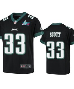 Josiah Scott 33 Philadelphia Eagles Youth Super Bowl LVII Game Jersey - Black