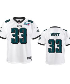 Josiah Scott 33 Philadelphia Eagles Youth Super Bowl LVII Game Jersey - White