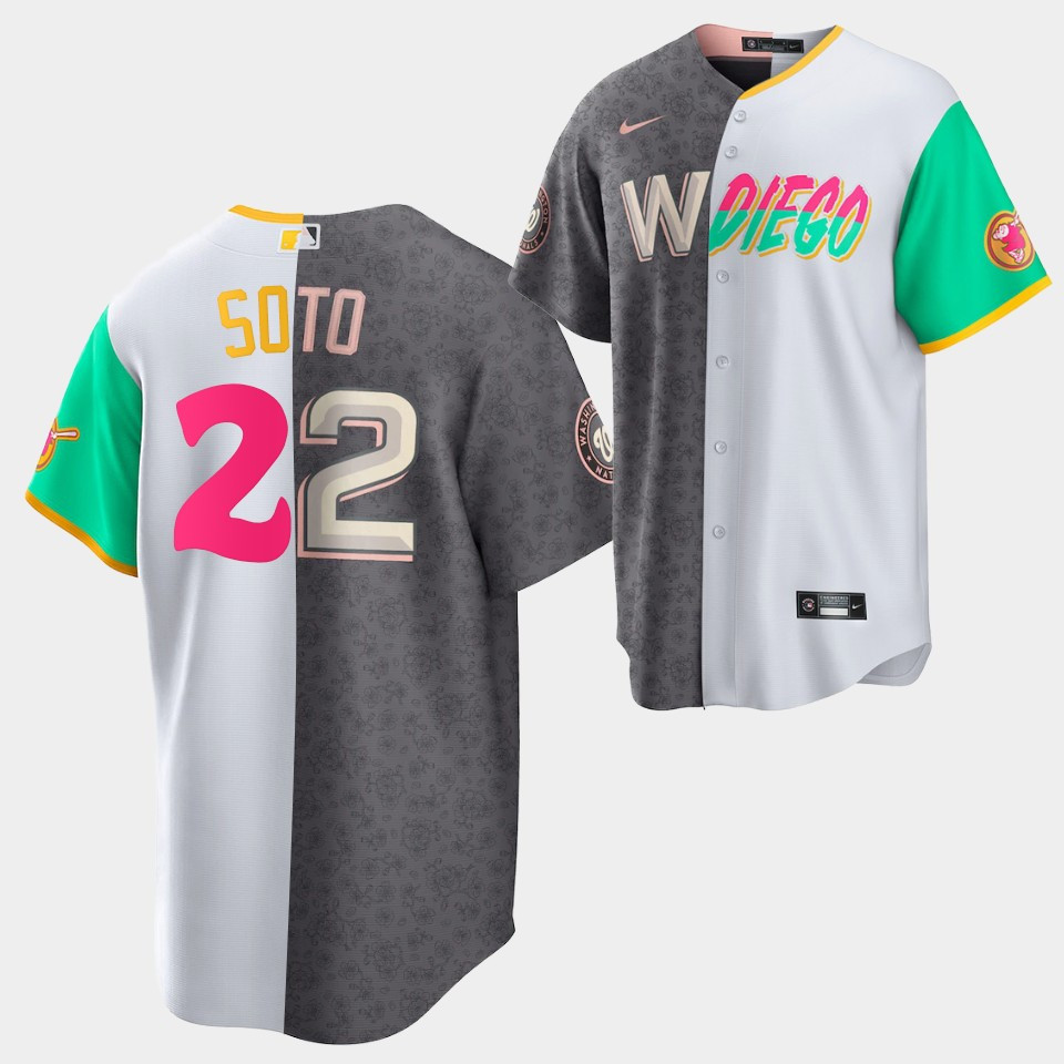 Juan Soto 2022-23 City Connect Nationals x Padres Gray White 22 Split Edition Jersey