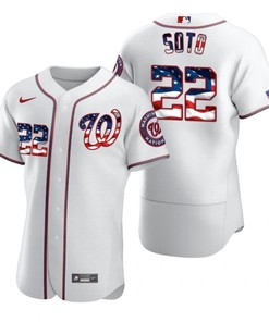 Juan Soto #22 Washington Nationals 2020 Mlb White Us Flag Jersey