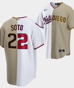 Juan Soto Split Edition Nationals x Padres White Brown 22 Jersey
