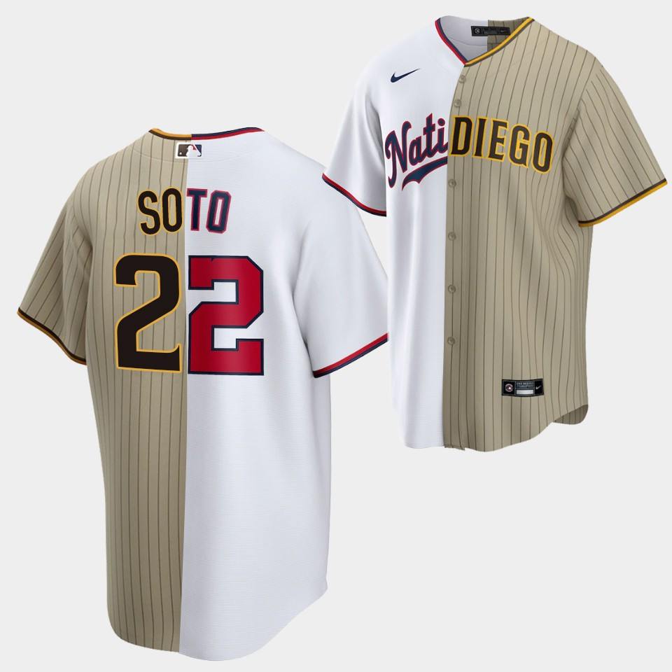 Juan Soto Split Edition Nationals x Padres White Brown 22 Jersey
