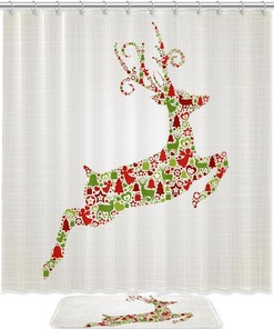 Jumping Christmas Deer Waterproof Shower Curtain for Holiday Bathroom Decor