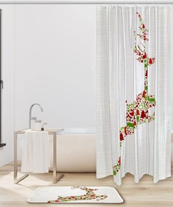 Jumping Christmas Deer Waterproof Shower Curtain for Holiday Bathroom Decor