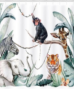 Jungle Animal and Elephant Shower Curtain
