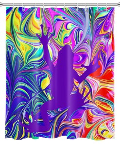 Jungle Frog Shadow Art Printed Shower Curtain for Tropical Bathroom