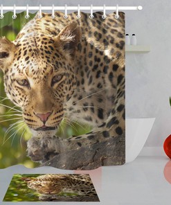 Jungle Leopard Staring Shower Curtain with Waterproof Fabric | Home Decor Bathroom Curtain