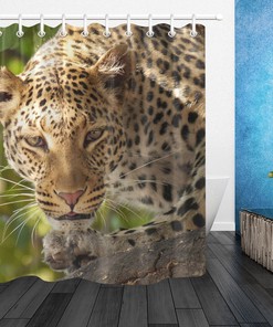 Jungle Leopard Staring Shower Curtain with Waterproof Fabric | Home Decor Bathroom Curtain