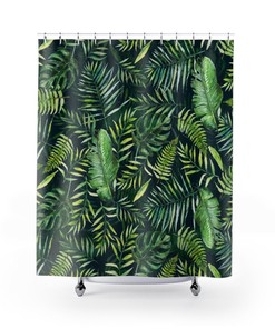 Jungle Monstera Green Leaves Boho Shower Curtain with Towel Set