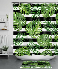 Jungle Plant Palm Leaf Shower Curtain for Tropical Bathroom Decor