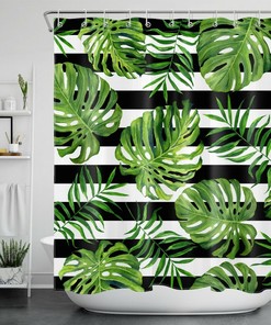 Jungle Plant Palm Leaf Shower Curtain for Tropical Bathroom Decor