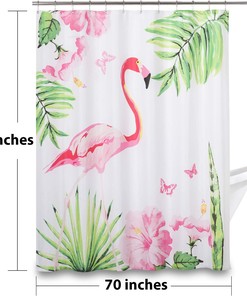 Jungle Theme Shower Curtain with Flamingo and Tropical Floral Digital Print for Your Bathroom