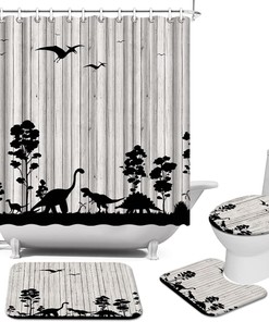 Jurassic Dinosaurs Silhouette Shower Curtain - Dinosaur Kids Bathroom Decor