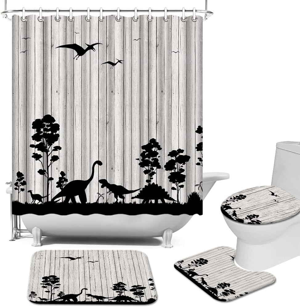 Jurassic Dinosaurs Silhouette Shower Curtain Dinosaur Kids Bathroom