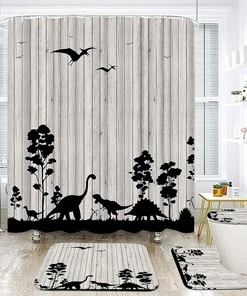 Jurassic Dinosaurs Silhouette Shower Curtain - Dinosaur Kids Bathroom Decor