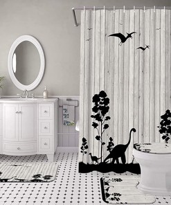Jurassic Dinosaurs Silhouette Shower Curtain - Dinosaur Kids Bathroom Decor
