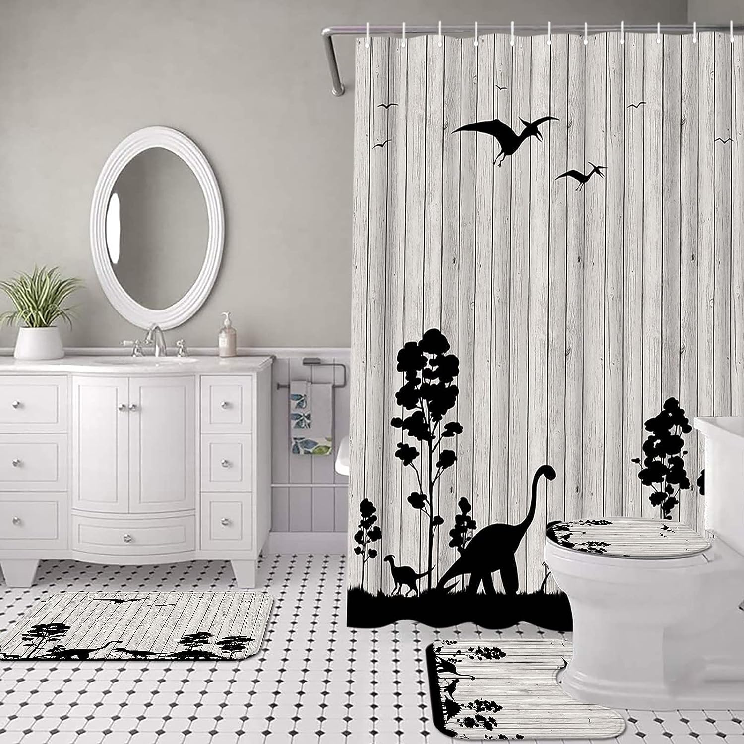 Jurassic Dinosaurs Silhouette Shower Curtain Dinosaur Kids Bathroom