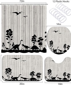 Jurassic Dinosaurs Silhouette Shower Curtain - Dinosaur Kids Bathroom Decor