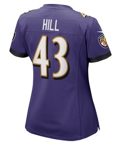 Justice Hill 43 Baltimore Ravens Women's Game Jersey - Purple