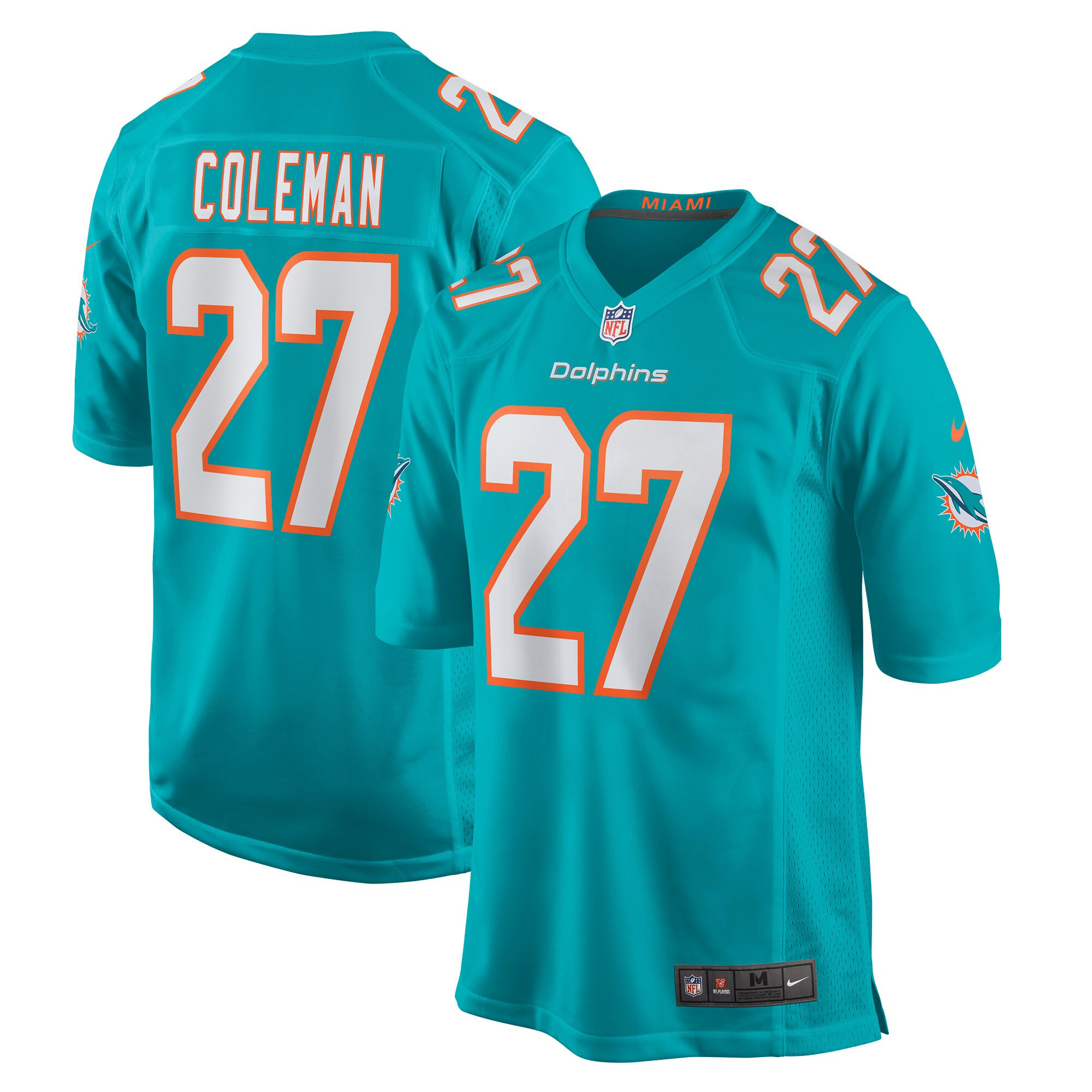 Justin Coleman Miami Dolphins Game Jersey - Aqua Nfl