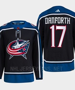 Justin Danforth 17 Reverse Retro 2.0 2022 Columbus Blue Jackets Navy Jersey Primegreen