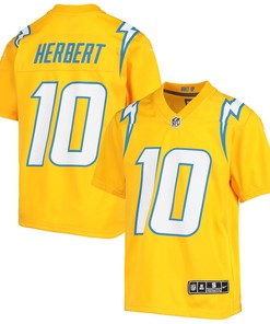 Justin Herbert 10 Los Angeles Chargers Youth Inverted Team Game Jersey - Gold
