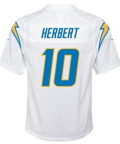 Justin Herbert 10 Los Angeles Chargers Youth Team Game Jersey - White