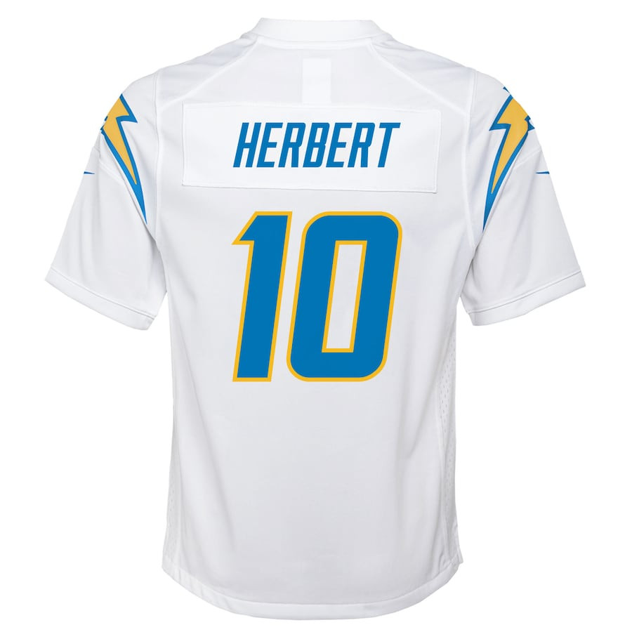Justin Herbert 10 Los Angeles Chargers Youth Team Game Jersey - White