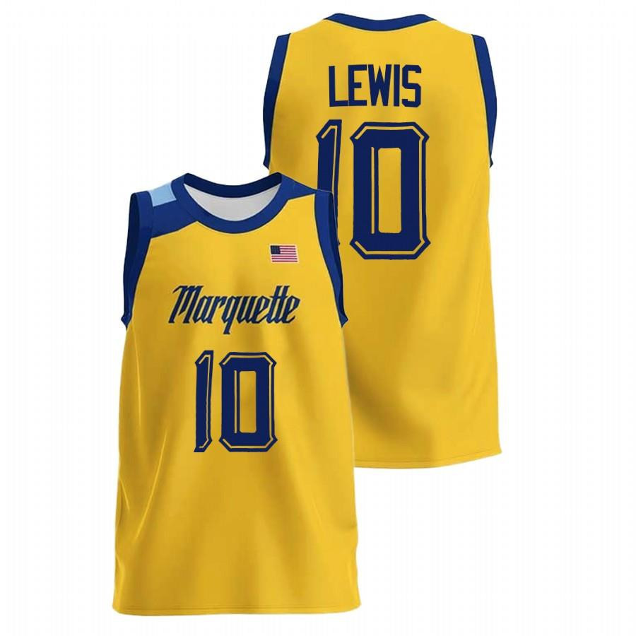 Justin Lewis 10 Marquette Golden Eagles 2022 College Basketball Men Jersey - Gold