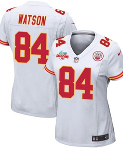 Justin Watson 84 Kansas City Chiefs Super Bowl LVII Champions 3 Stars Women Game Jersey - White