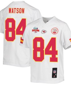 Justin Watson 84 Kansas City Chiefs Super Bowl LVII Champions 3 Stars Youth Game Jersey - White