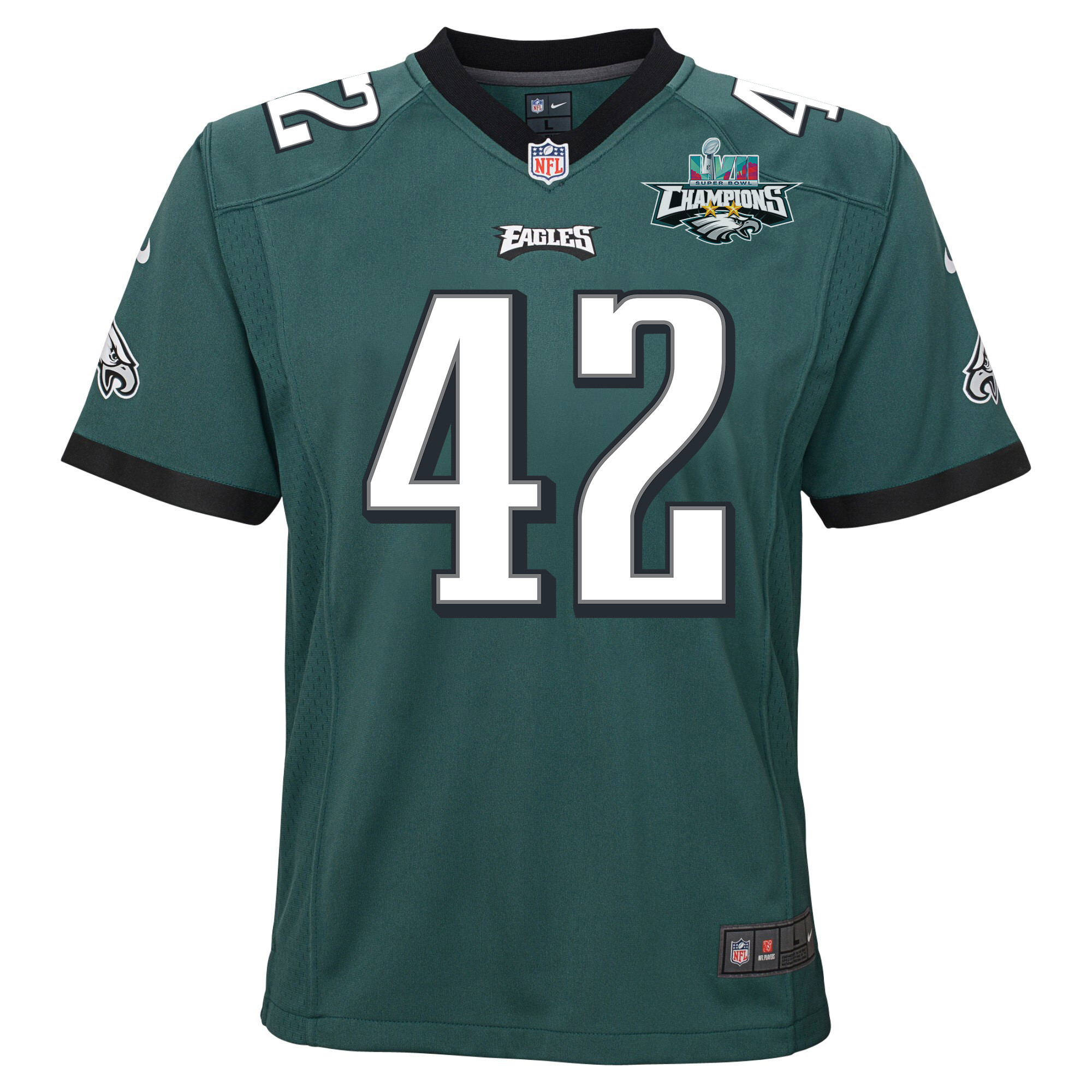 K'Von Wallace 42 Philadelphia Eagles Super Bowl LVII Champions 2 Stars 2 Stars Youth Game Jersey - Black