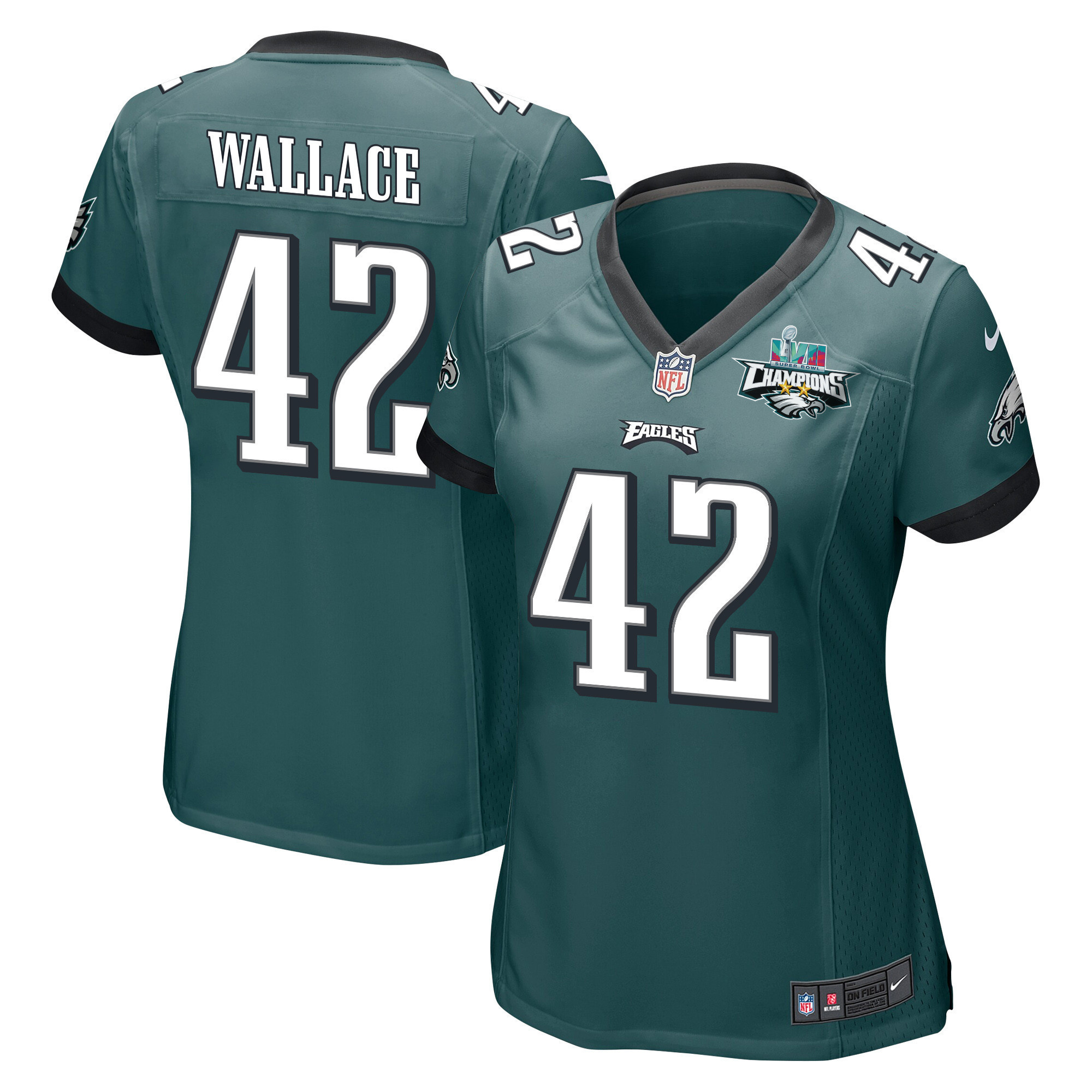 K'Von Wallace 42 Philadelphia Eagles Super Bowl LVII Champions 2 Stars Women Game Jersey - Midnight Green