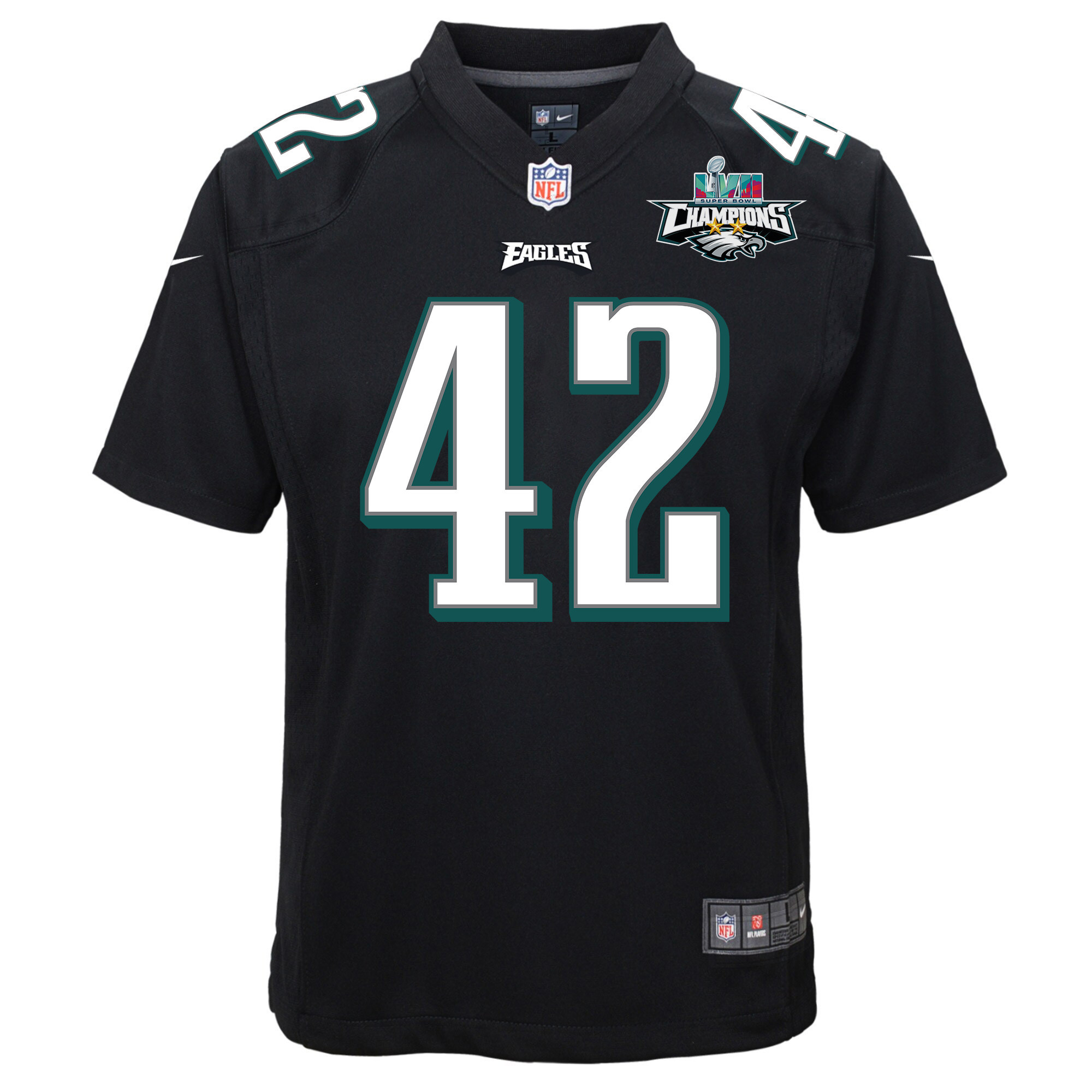 K'Von Wallace 42 Philadelphia Eagles Super Bowl LVII Champions 2 Stars Youth Game Jersey - Black