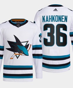 Kaapo Kahkonen 36 San Jose Sharks White Jersey 2022-23 Away Primegreen