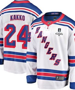 Kaapo Kakko 24 New York Rangers Stanley Cup 2023 Playoffs Patch Away Breakaway Men Jersey - White