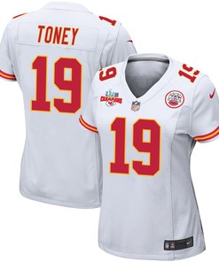 Kadarius Toney 19 Kansas City Chiefs Super Bowl LVII Champions 3 Stars Women Game Jersey - White
