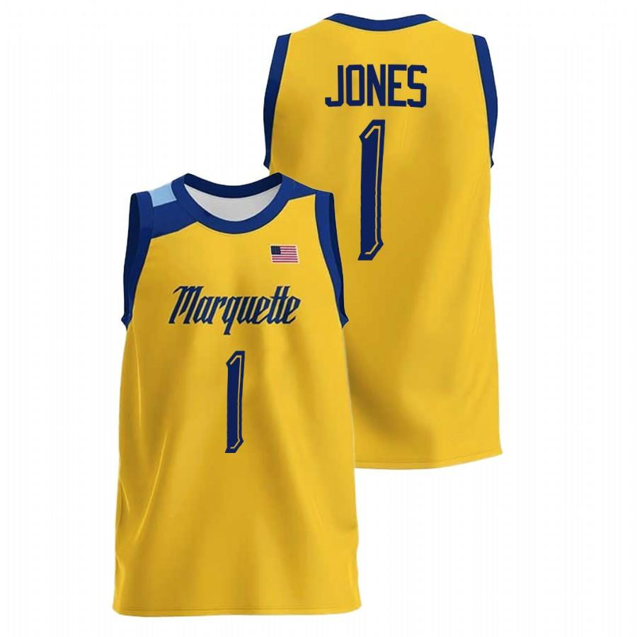 Kam Jones 1 Marquette Golden Eagles 2022 College Basketball Men Jersey - Gold