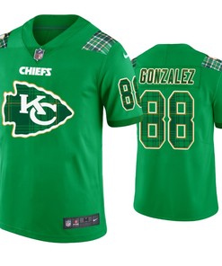 Kansas City Chiefs #88 Tony Gonzalez Jersey St. Patricks Day Kelly Green Lucky - Men