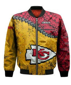 Kansas City Chiefs Bomber Jacket Grunge Polynesian Tattoo - NFL
