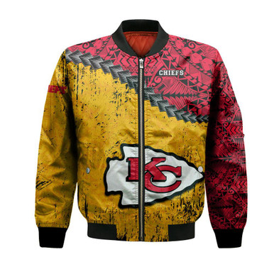 Kansas City Chiefs Bomber Jacket Grunge Polynesian Tattoo - NFL