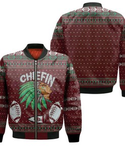 Kansas City Chiefs Chiefin Ugly Christmas 3D Jersey Bomber Jacket