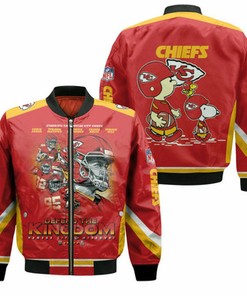 Kansas City Chiefs Defend The Kingdom Patrick Mahomes Tyrann Mathieu Chris Jones Travis Kelce Tyreek Hill Peanuts Snoopy Bomber Jacket