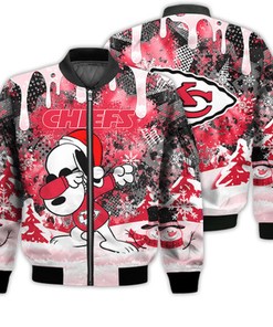 Kansas City Chiefs Snoopy Dabbing The Peanuts Sports Football American Christmas Dripping Matching Gifts Unisex 3D Bomber Jacket