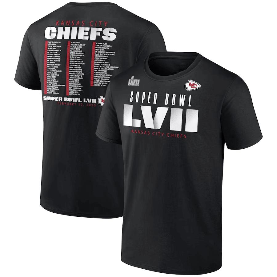 Kansas City Chiefs Super Bowl LVII Varsity Roster T-Shirt - Black