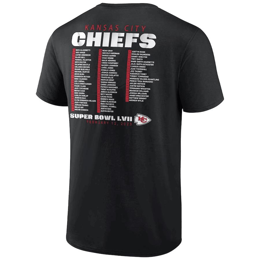 Kansas City Chiefs Super Bowl LVII Varsity Roster T-Shirt - Black